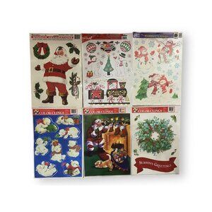 Lot of 6 Christmas Vinyl Reusable Static Window Clings Snowmen Santa 17”